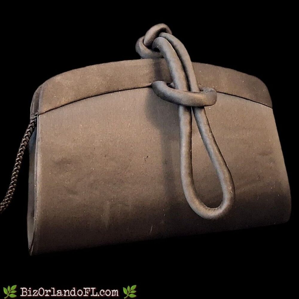 VINTAGE: La Regale Black Satin Evening Clutch Bag 1980s Rope Knot Loop Closure